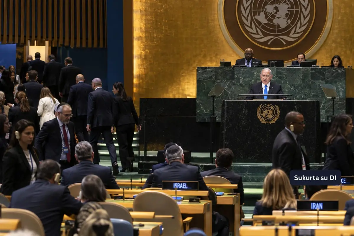 B. Netanyahu kalba JT virto diplomatiniu protestu: delegacijos paliko salę, o Izraelio premjeras išvadino jas moraliniais bailiais