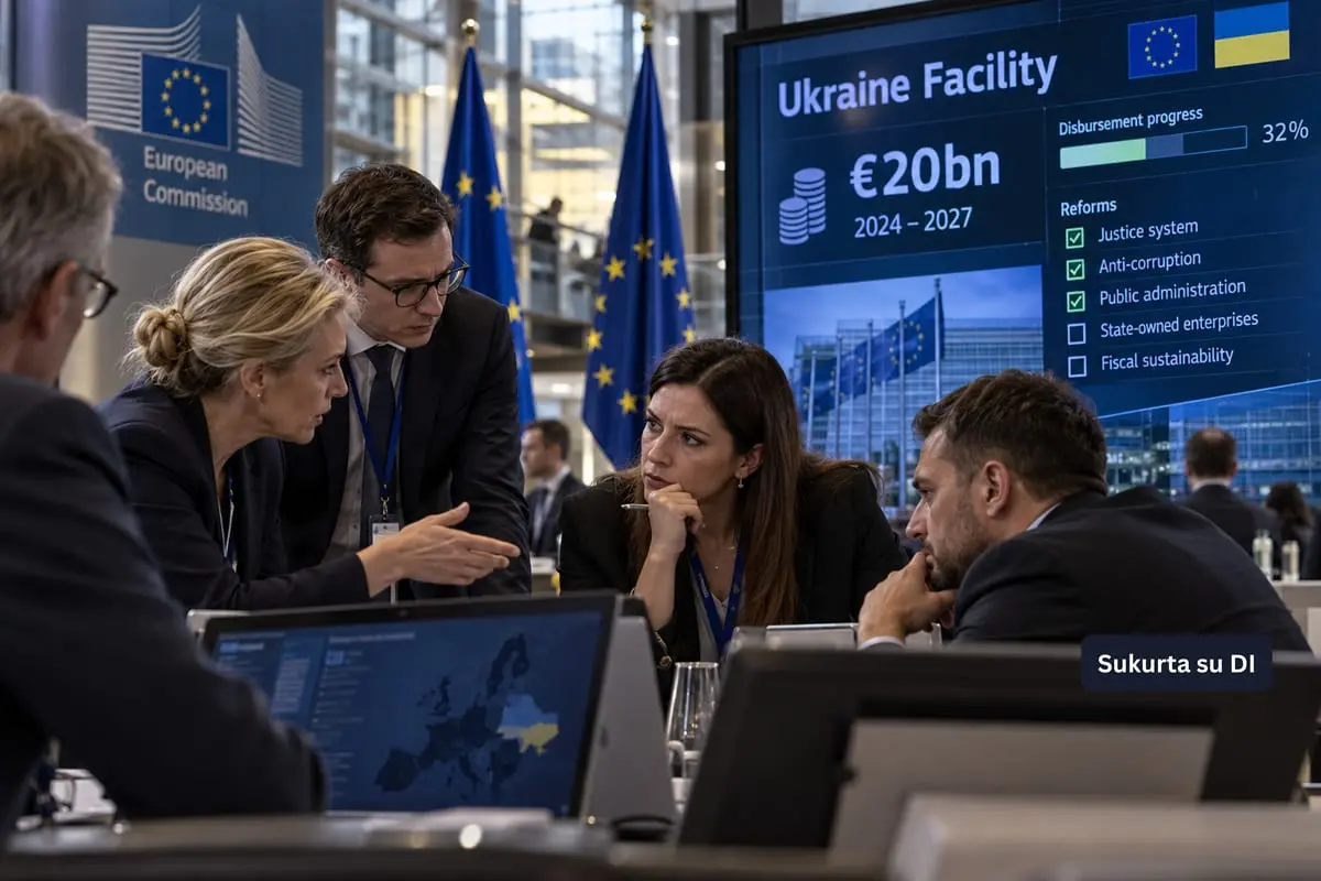 Briuselis spaudžia Ukrainą spartinti reformas: 20 mlrd. eurų parama priklauso nuo įstatymų, o Kyjivui trūksta 27 mlrd. dolerių