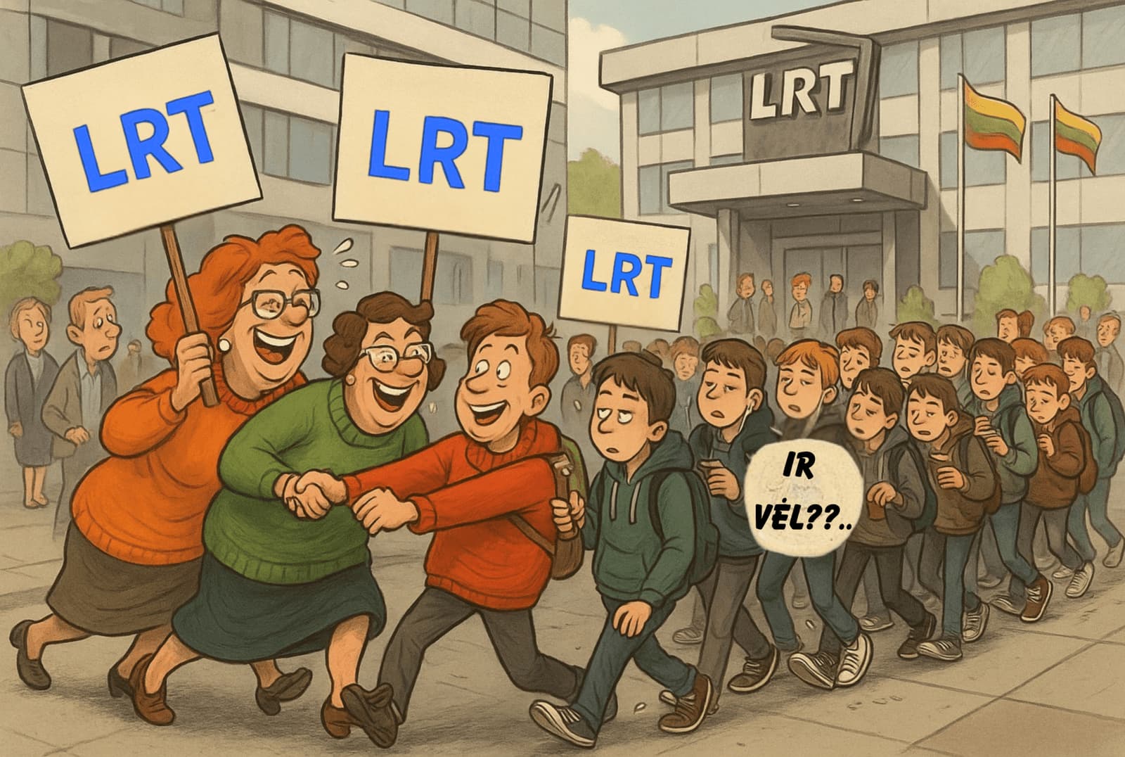 Šviesus jaunimas: į LRT protestą pamokų metu autobusais vyko ir mokiniai?