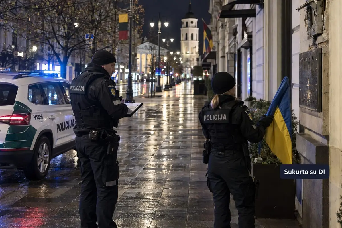Policijos suvestinė: Vilniuje nulaužtas Ukrainos vėliavos kotas, rasti ginklai ir karo laikų sviedinys