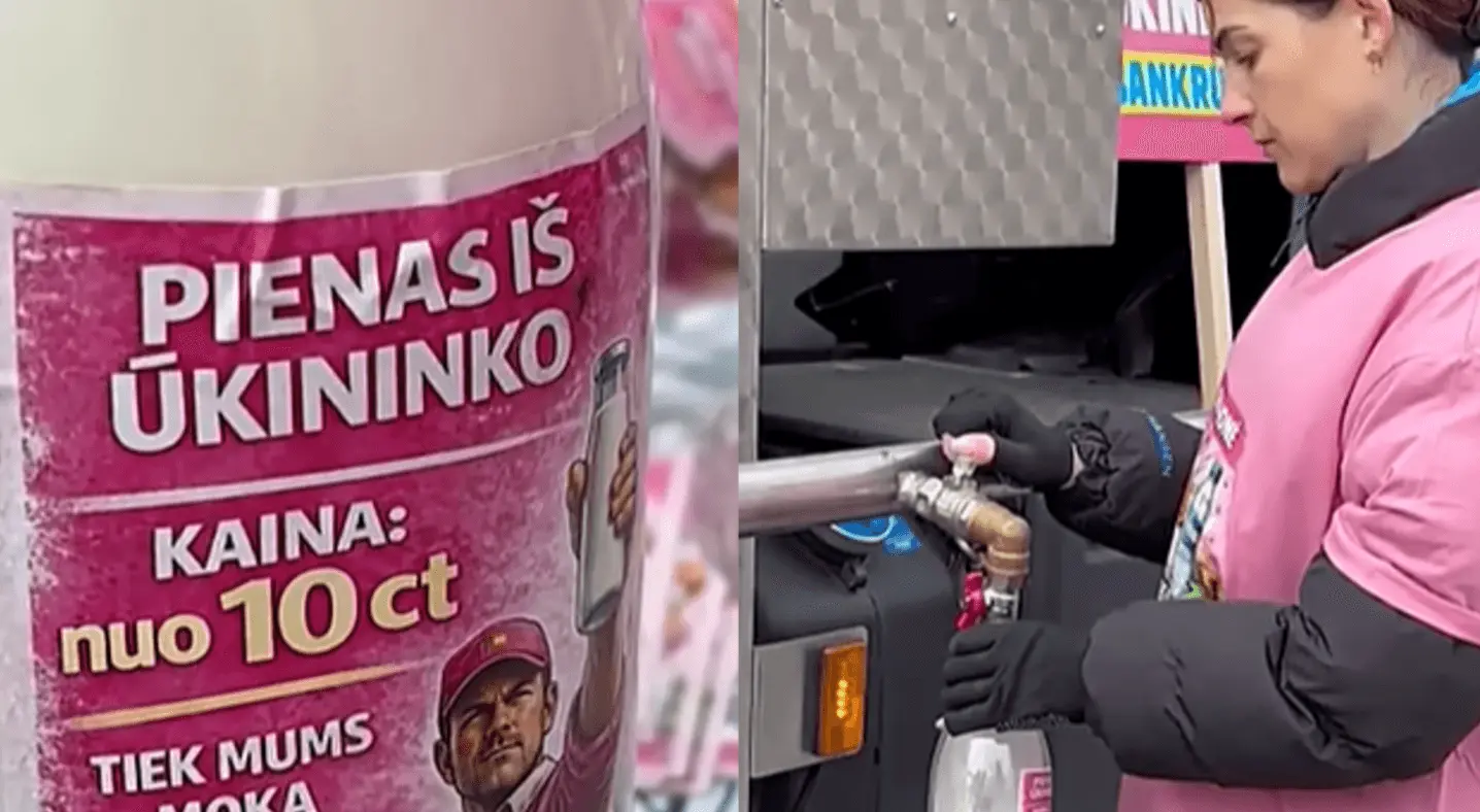 Vilniuje protestuodami ūkininkai nemokamai dalijo pieną: šimtai ūkių jau užsidarė