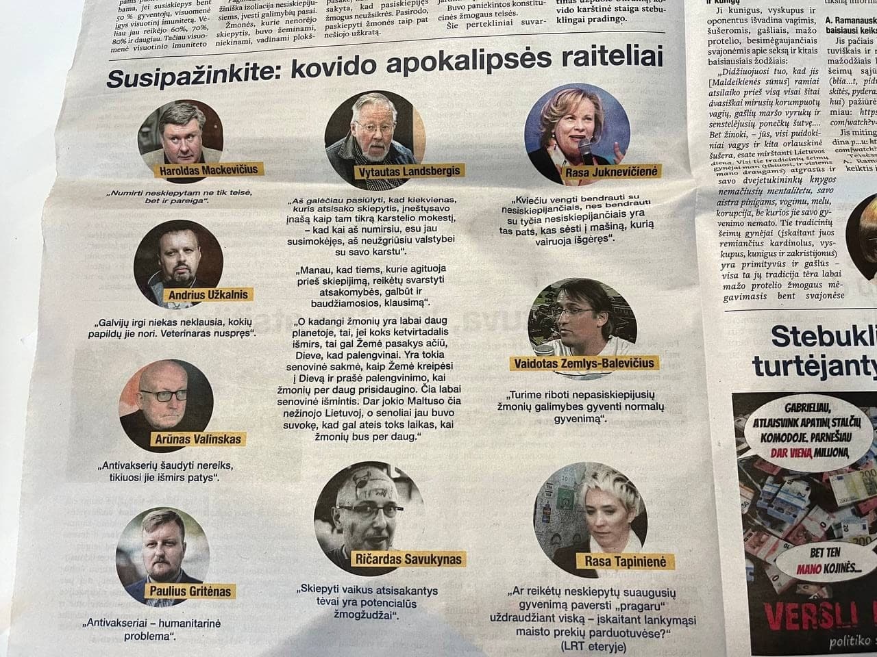 Neužmirškite: V. Landsbergio „karstelio mokestis“, R. Tapinienės „pragaras nesiskiepijantiems“ ir kiti COVID-19 perlai