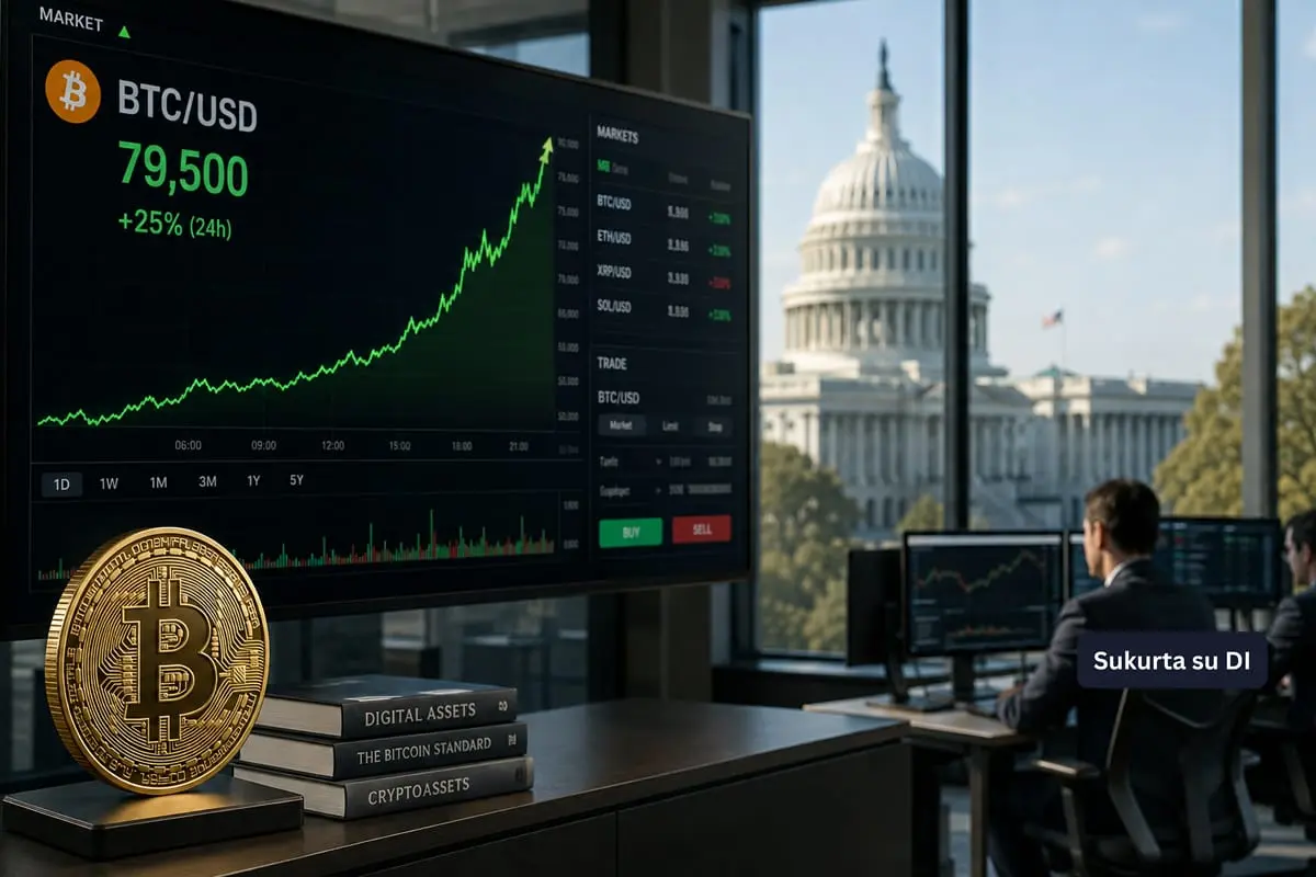 Bitcoin per savaitę šoktelėjo daugiau kaip 25 proc. ir pasiekė 79,5 tūkst. dolerių – milijardinius nuostolius patyrė "short" pardavėjai