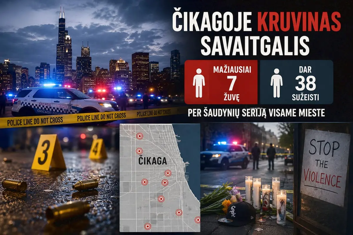Čikagoje per savaitgalio šaudymus žuvo mažiausiai 7 žmonės, dar 38 buvo sužeisti