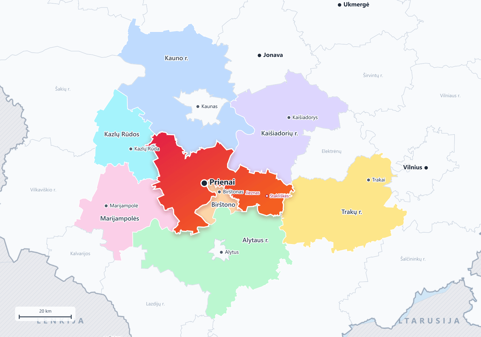Prienų rajono savivaldybė žemėlapyje