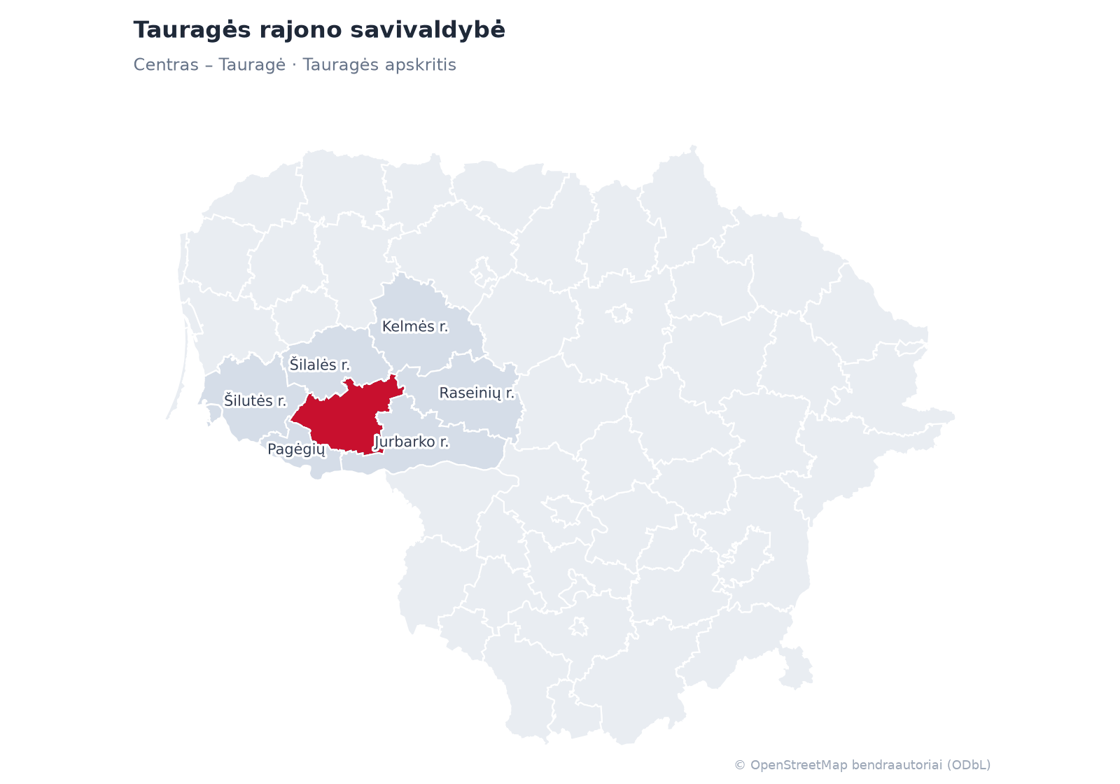 Tauragės rajono savivaldybė žemėlapyje