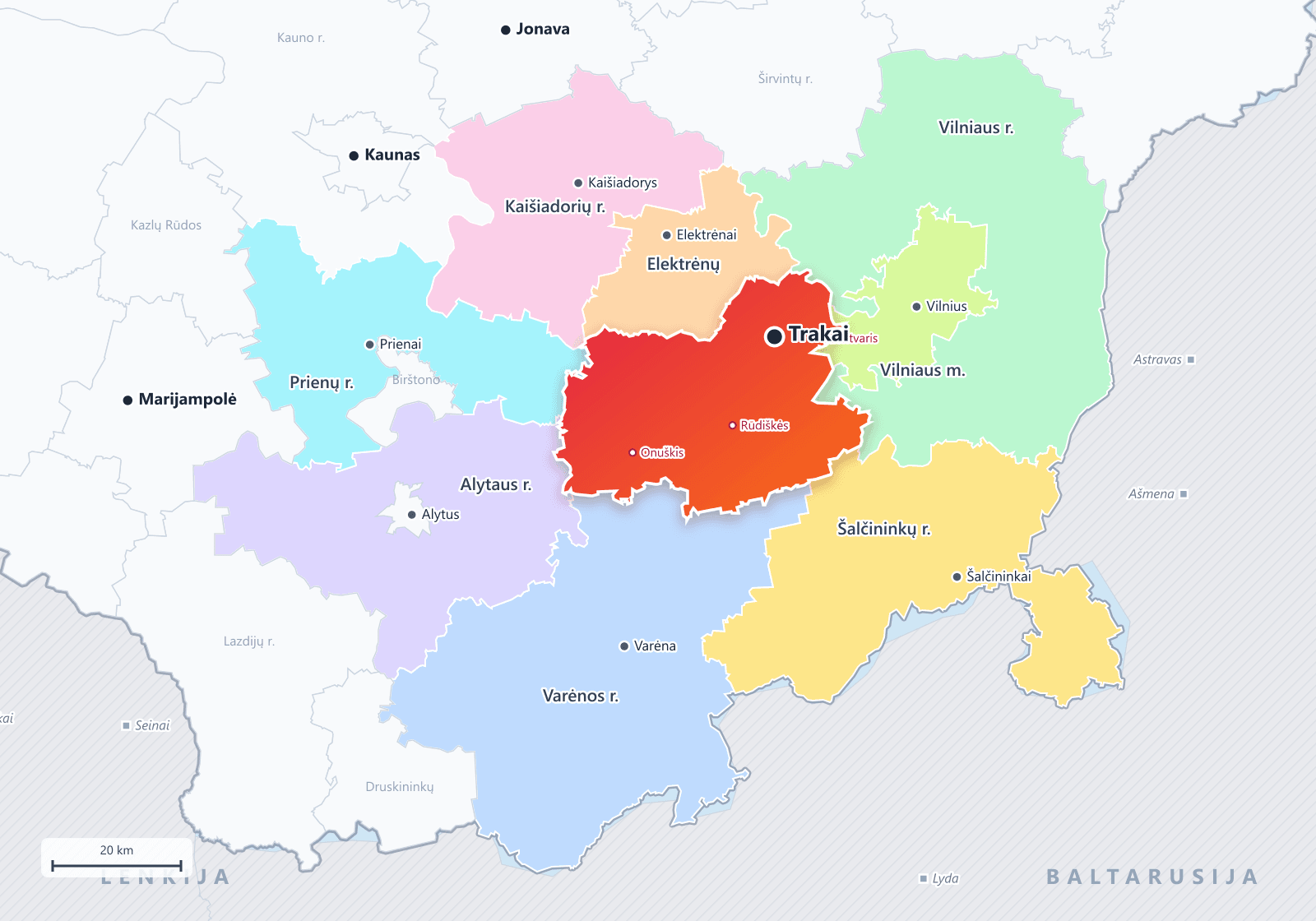 Trakų rajono savivaldybė žemėlapyje