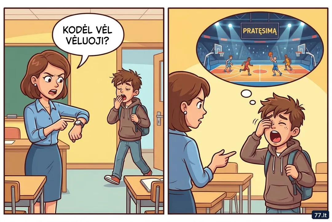 – Vova, kodėl vėl vėluoji?
– Sapnavau krepšinio rungtynes, o jos nuėjo į pratęsimą.