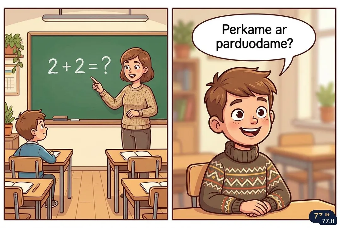 – Vova, kiek bus du plius du?
– O mes perkame ar parduodame?