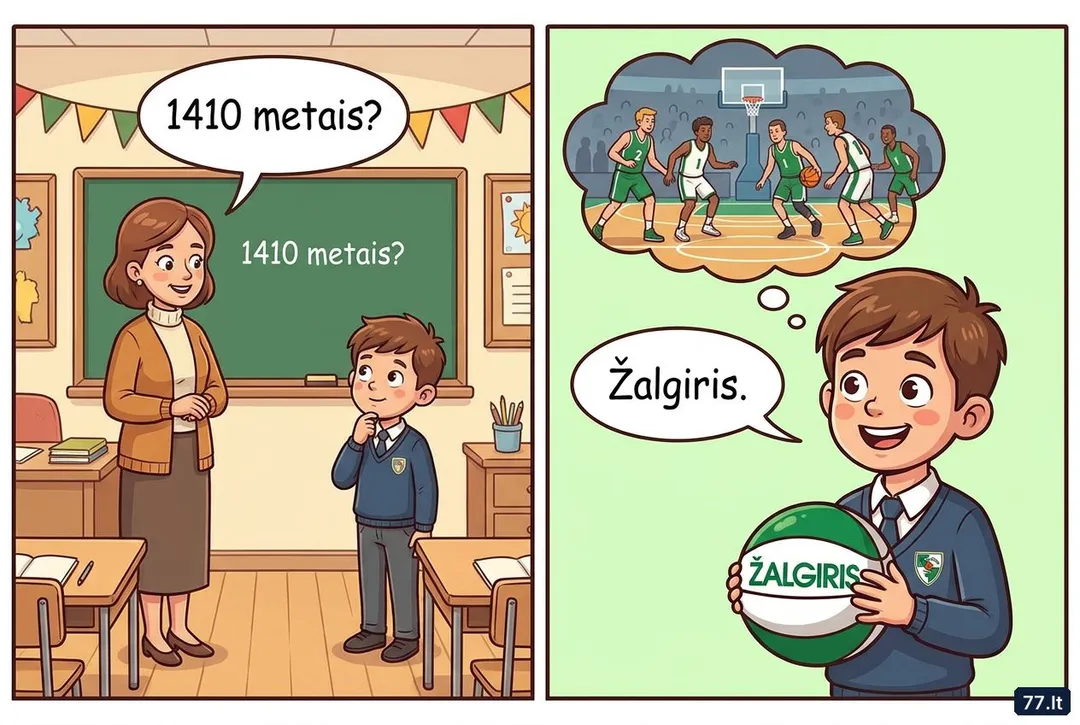 – Vova, kas atsitiko 1410 metais?
– Žalgirio mūšis.
– O kas laimėjo?
– Žalgiris. Jis visada laimi, tik tėtis sako, kad paskutiniu metu nebe.