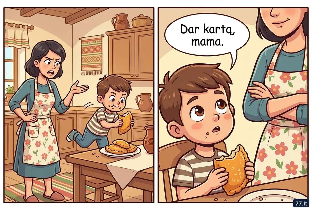 Mama:
– Vova, kiek kartų tau sakyti, kad nevalgytum prieš pietus?
– Dar kartą, mama. Šįkart tikrai paskutinį.