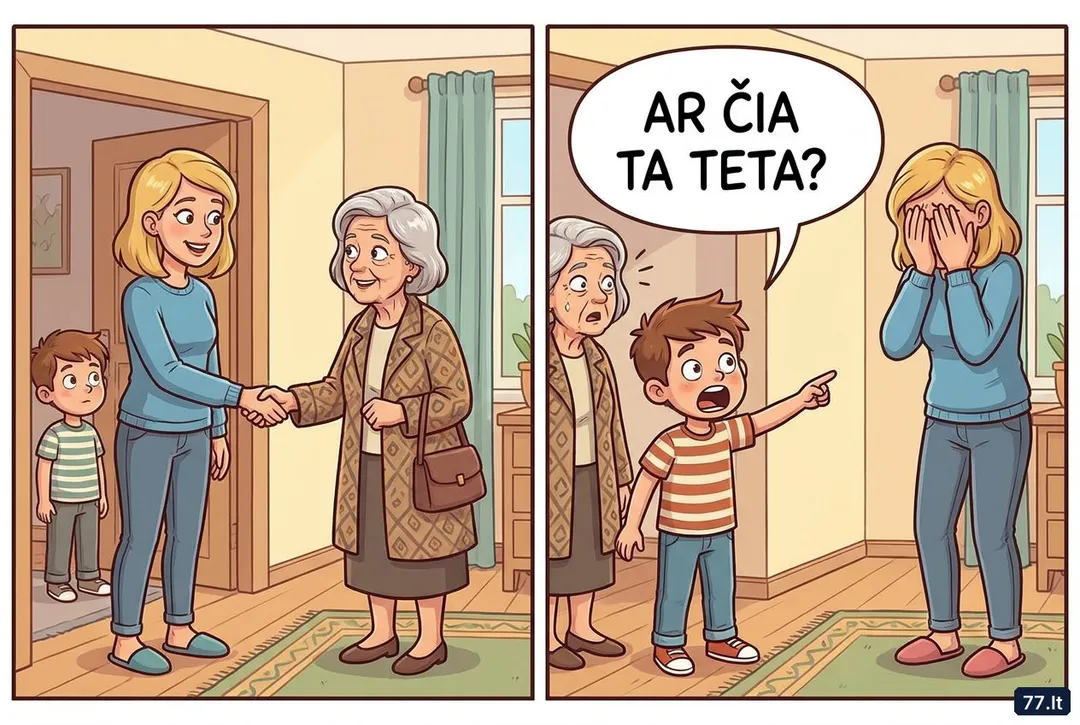 Svečiuose Vova garsiai klausia:
– Mama, ar čia ta teta, kuri visada užeina būtent tada, kai mes kepame pyragą?