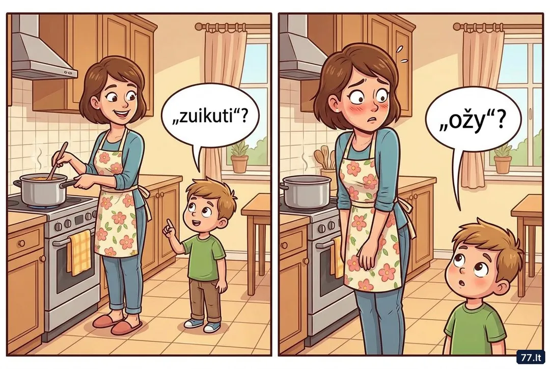– Mama, kodėl tėčiui sakai „zuikuti“?
– Nes jis mielas.
– O kodėl, kai jis vėlai grįžta, sakai „ožy“?