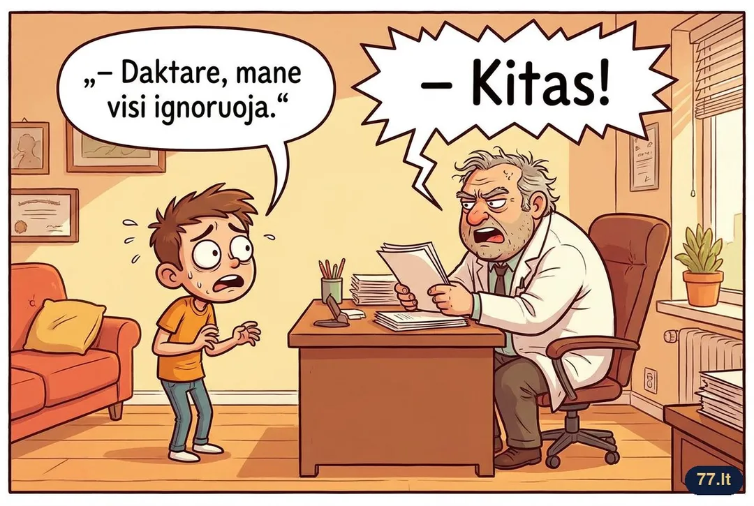 – Daktare, mane visi ignoruoja.
– Kitas!