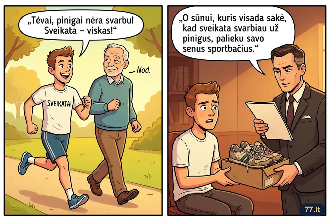 Testamentas: „Sūnui, kuris visada sakė, kad sveikata svarbiau už pinigus, palieku savo sportbačius.“
