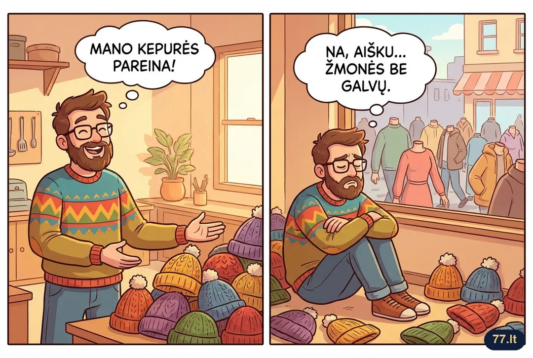 Man taip nesiseka, kad jei pradėčiau gaminti kepures, žmonės gimtų be galvų.