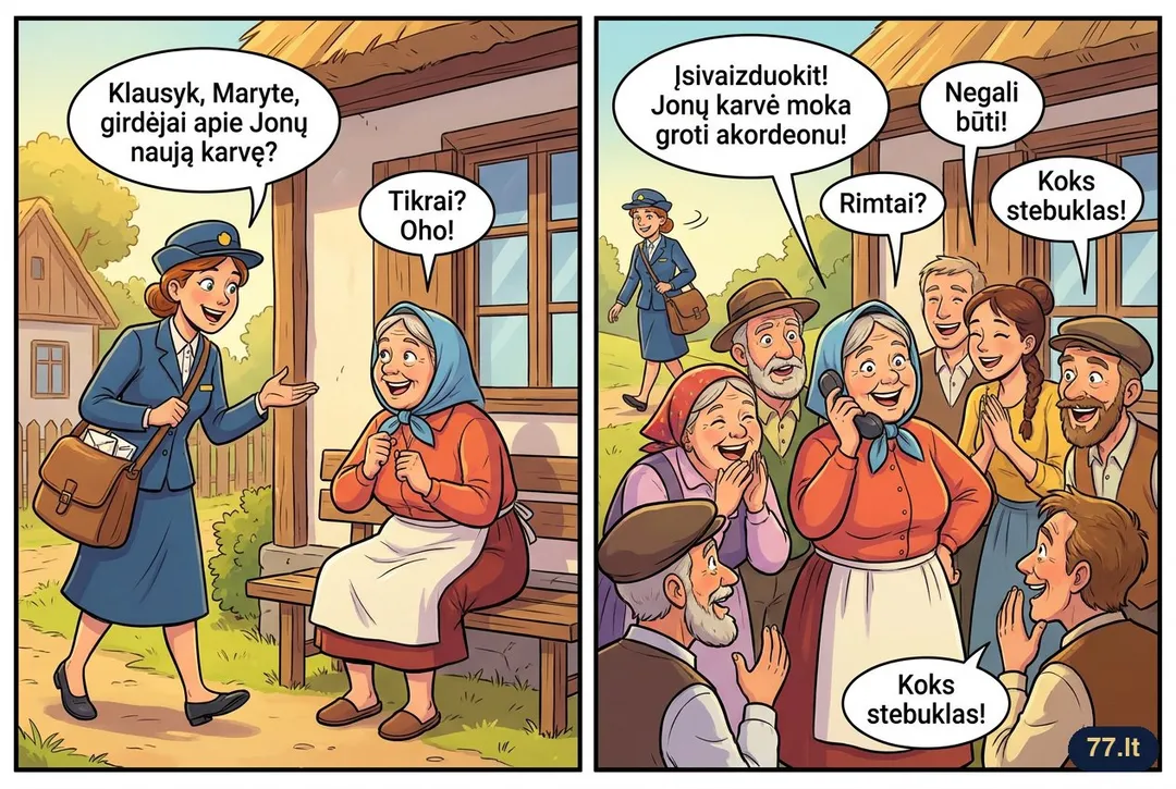 Kaime visas naujienas žino tik du žmonės: paštininkė ir kaimynė, kuriai paštininkė jas papasakojo.