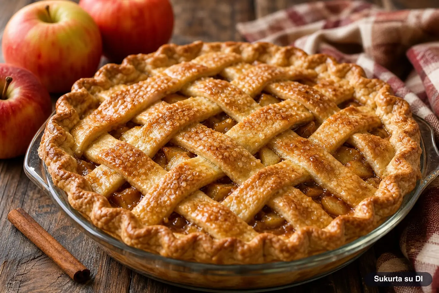 Amerikietiškas obuolių pyragas (apple pie): receptas su grotelėmis