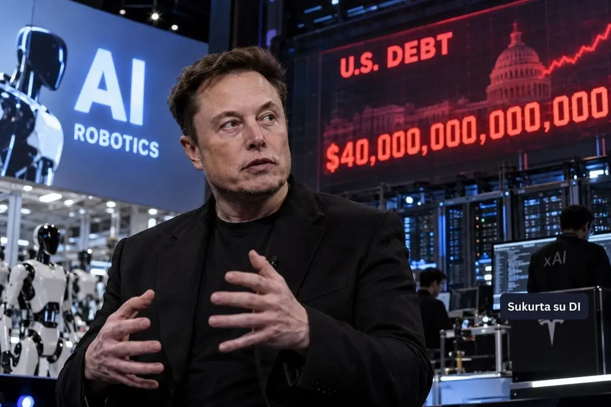 Elonas Muskas: be dirbtinio intelekto ir robotų JAV „1000 proc.“ bankrutuos