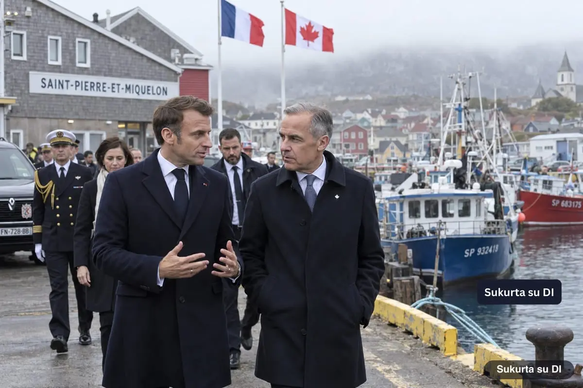 E. Macronas ir M. Carney susitiko prie Kanados krantų: Prancūzijos salos tapo geopolitine scena