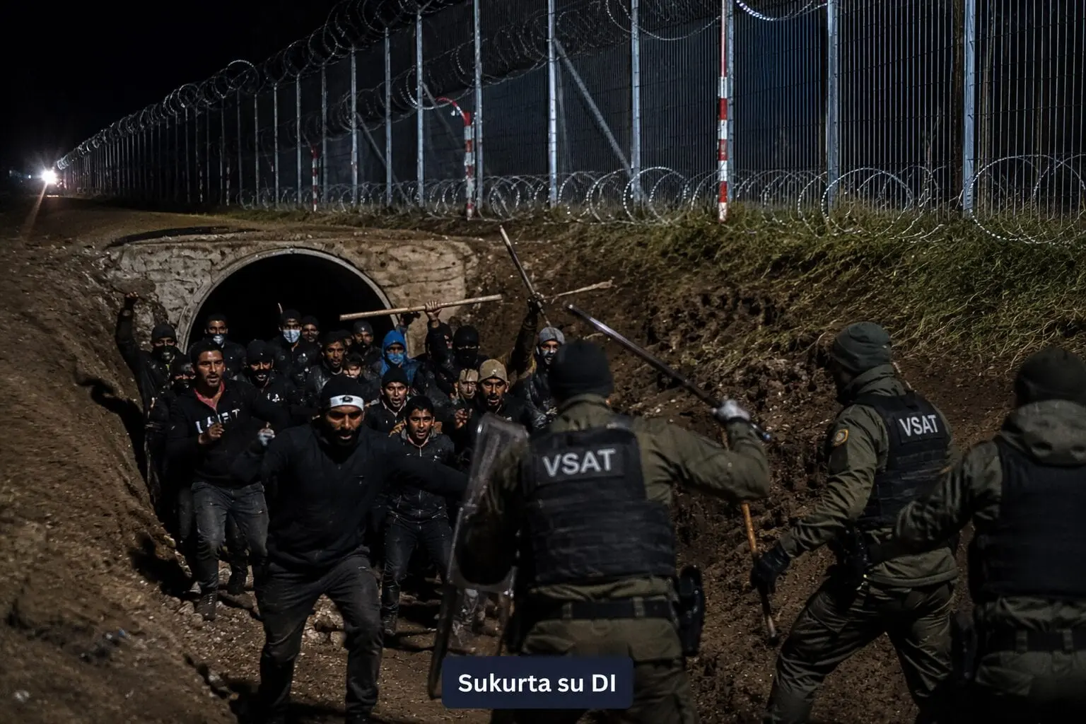 To niekas nesitikėjo: iš tunelio pasirodžiusi migrantų grupė puolė Lietuvos pasieniečius