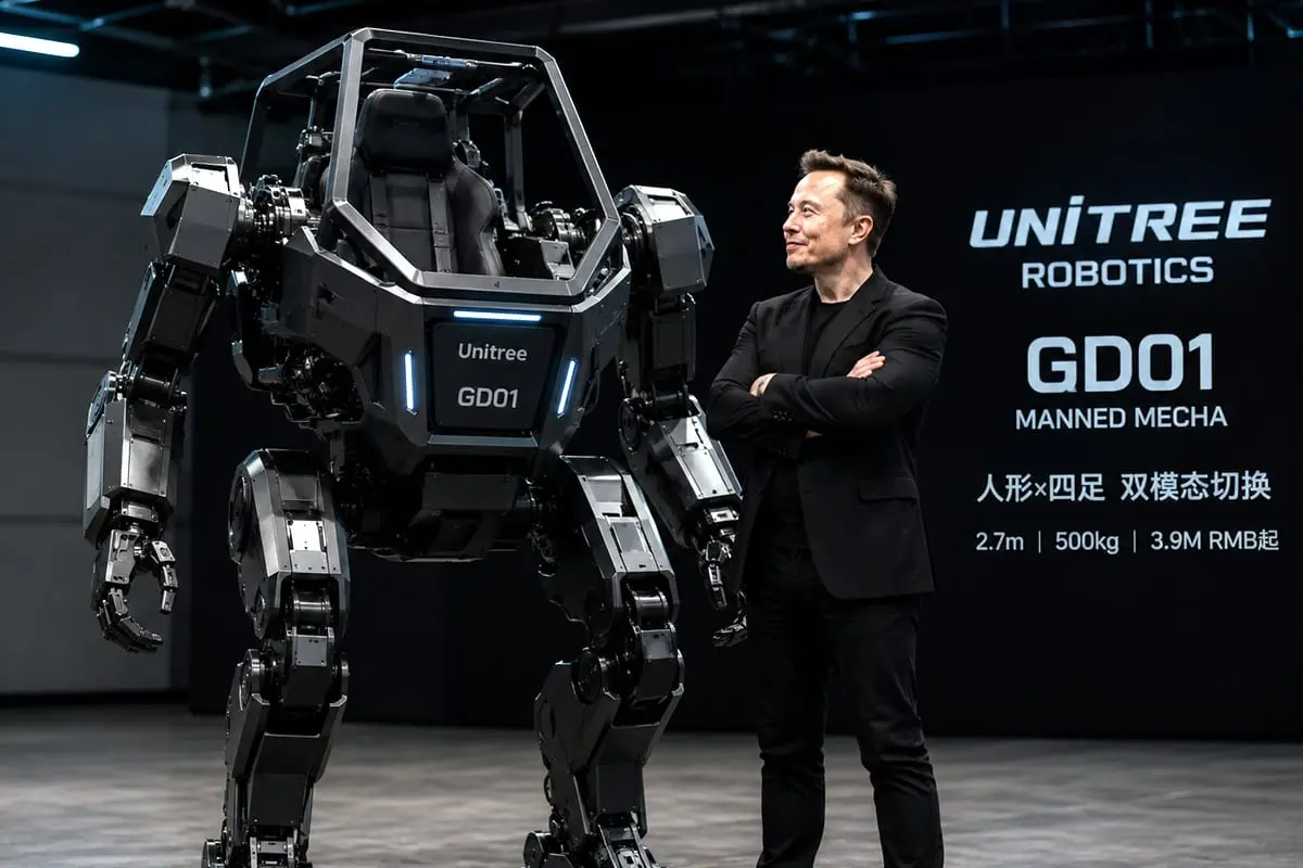 Kinijos „Unitree Robotics“ pristatė pilotuojamą mecha robotą: Elonas Muskas sureagavo vienu žodžiu – „cool“