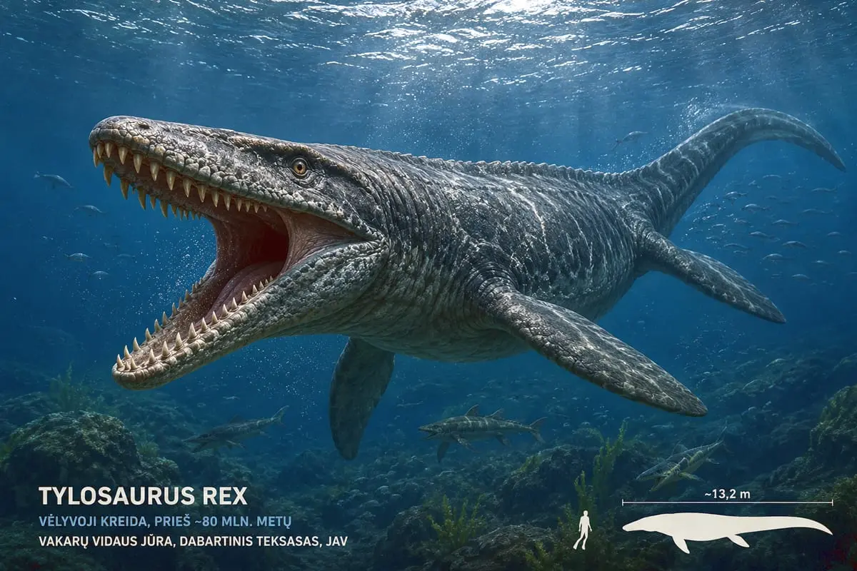 Jūrinis „T-REX“ iš Teksaso: mokslininkai aprašė milžinišką plėšrūną su įspudingais dantimis
