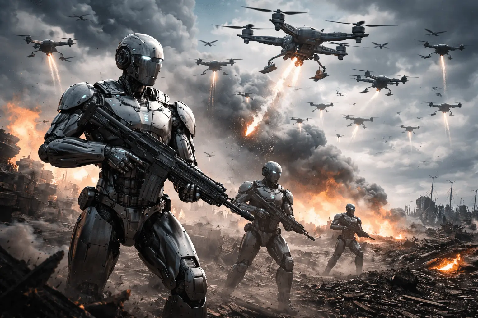 Nauja realybė: Ukrainos karo lauke – nepailstantys robotai humanoidai ir dronų sistemos