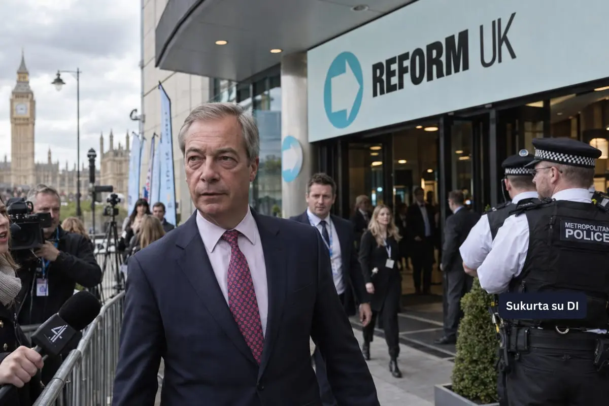 Didžiojoje Britanijoje plečiamas „Reform UK“ finansavimo tyrimas – policija aiškinasi galimą užsienio pinigų schemą