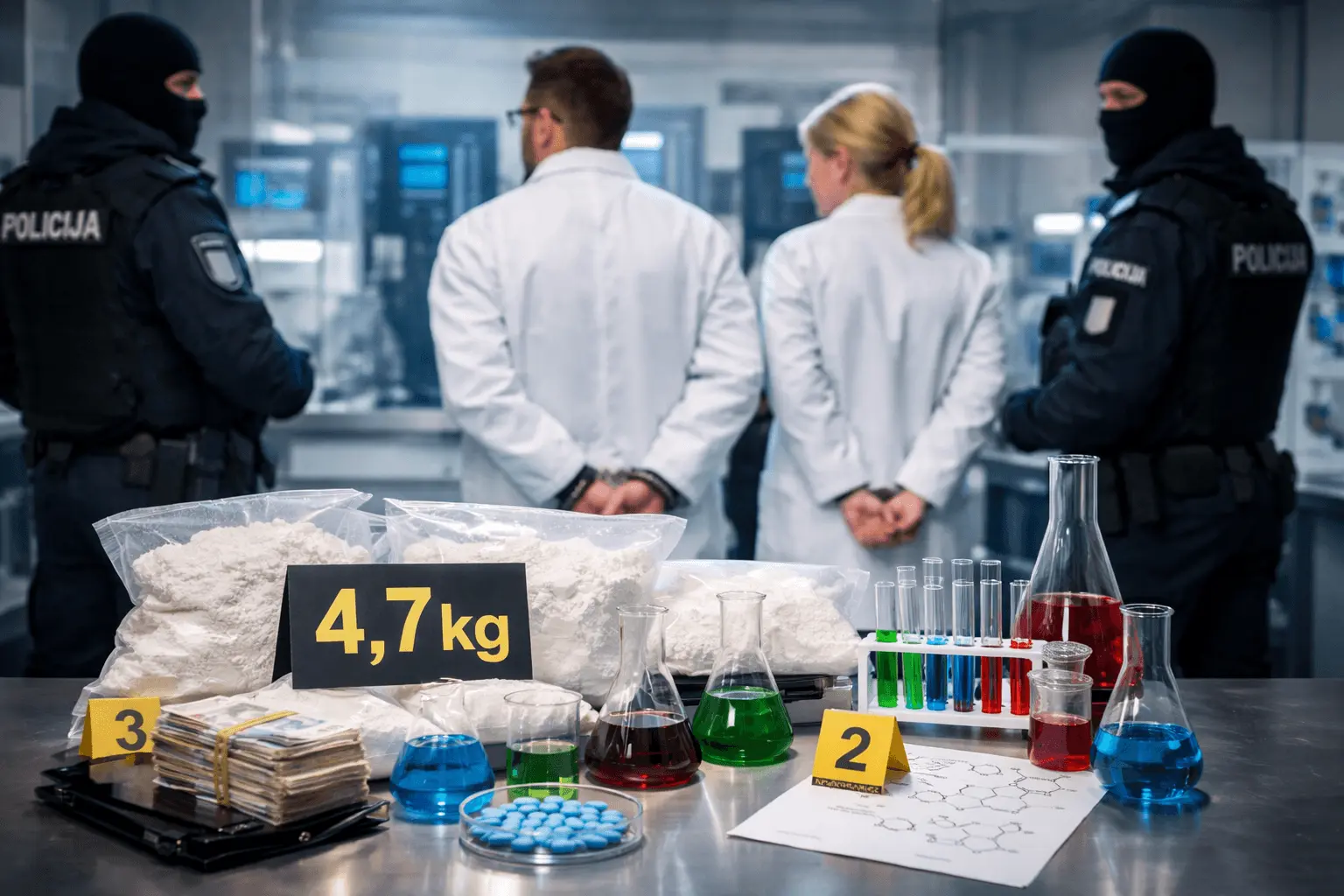 4,7 kg psichotropinės medžiagos byla: tarp įtariamųjų – aukštųjų technologijų laboratorijos darbuotojai