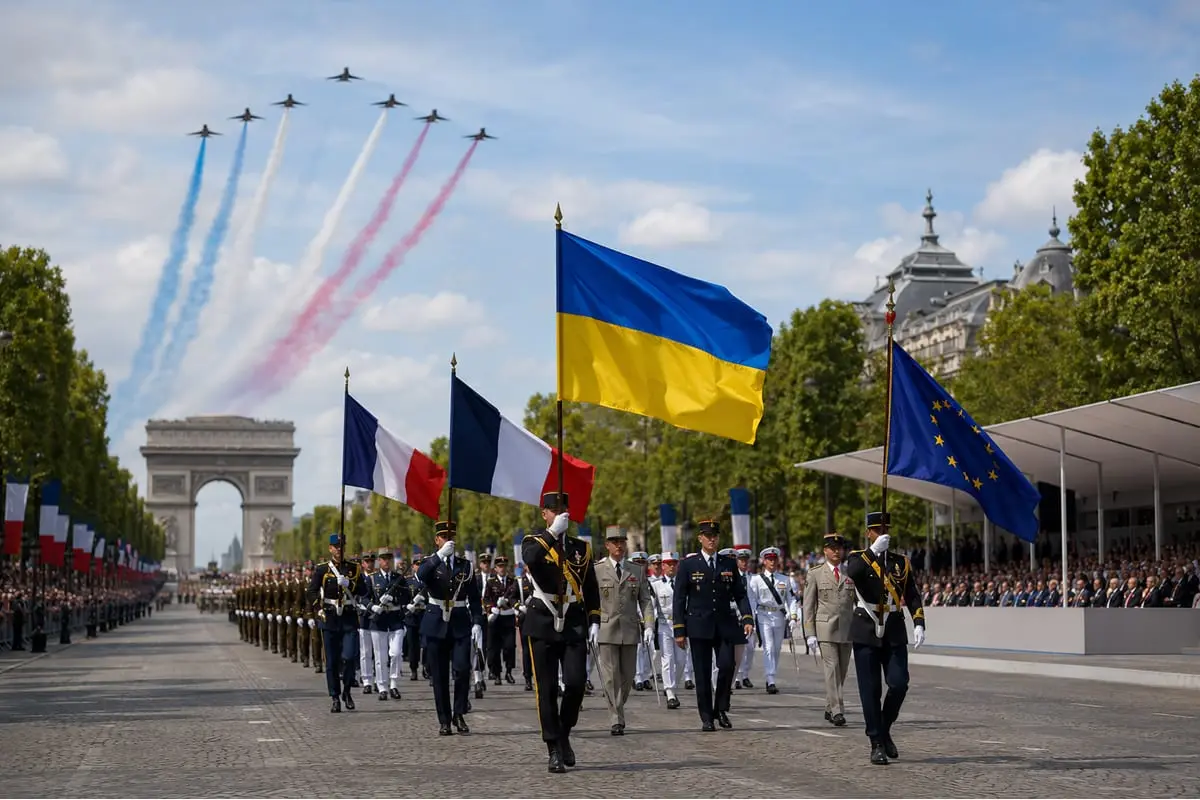 Paryžius parodė Europos karinį stuburą: Bastilijos dienos parade žygiavo Ukrainos ir jos rėmėjų kariai