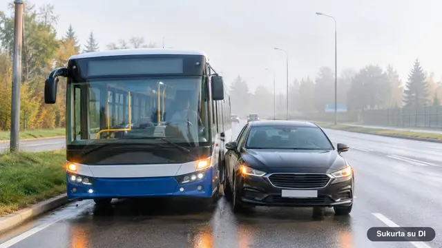 Ukmergės gatvėje, ties Tarande, rūke susidūrė autobusas ir „Mercedes-Benz“: eismas sustabdytas