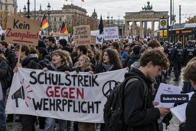Vokietijos moksleiviai protestuoja prieš galimą šaukimą: 45 tūkst. jaunuolių išėjo į gatves 100 miestų