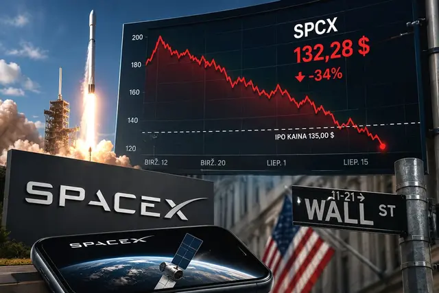 „SpaceX“ akcijos (SPCX): kaina, IPO, nuosmukis ir kas lemia kursą