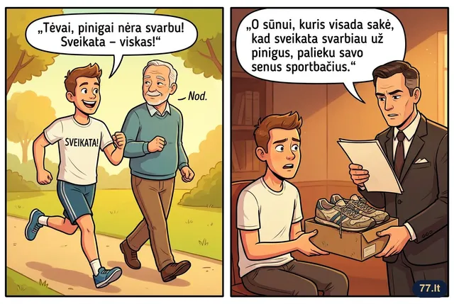 Testamentas: „Sūnui, kuris visada sakė, kad sveikata svarbiau už pinigus, palieku savo sportbačius.“