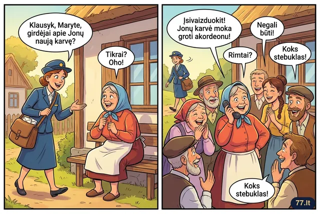 Kaime visas naujienas žino tik du žmonės: paštininkė ir kaimynė, kuriai paštininkė jas papasakojo.