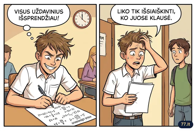 Abiturientas po matematikos egzamino:
– Visus uždavinius išsprendžiau. Liko tik išsiaiškinti, ko juose klausė.
