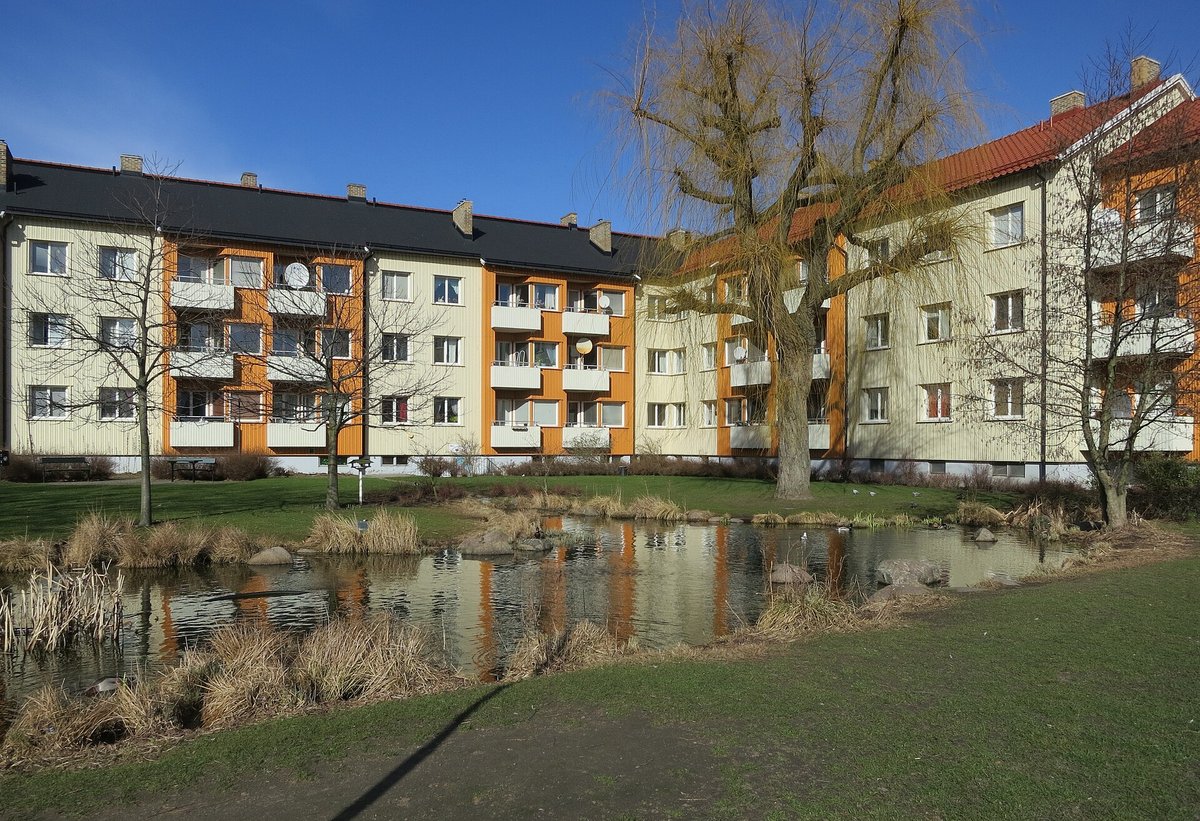 Augustenborgo kvartalas Malmėje su lietaus vandens tvenkiniu