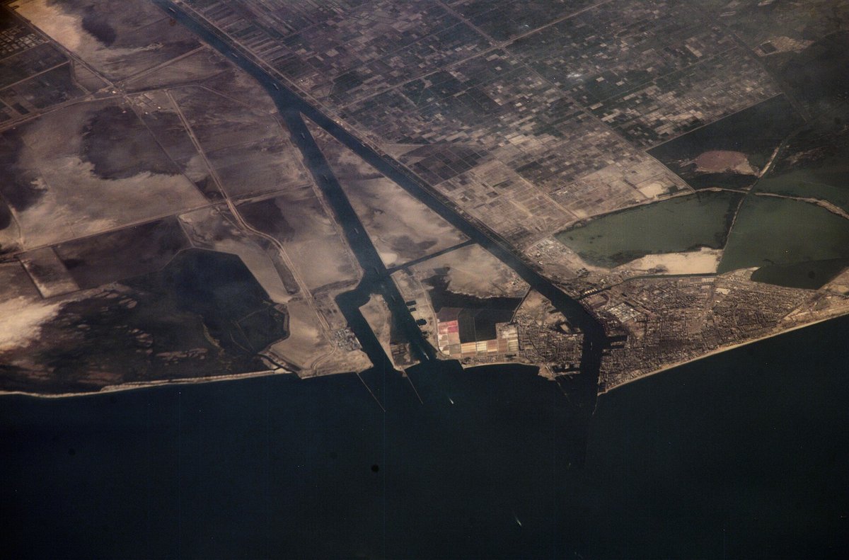 Sueco kanalas ir Port Saido miestas, nufotografuoti iš Tarptautinės kosminės stoties
