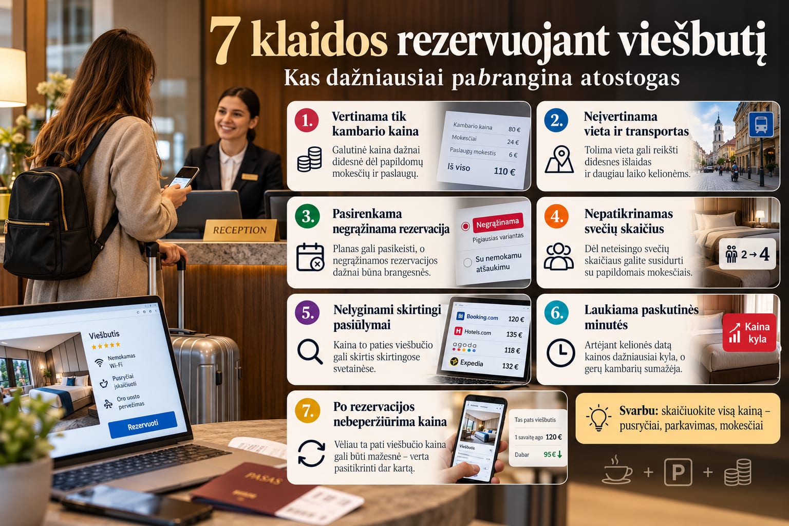 Klaidos rezervuojant viešbutį