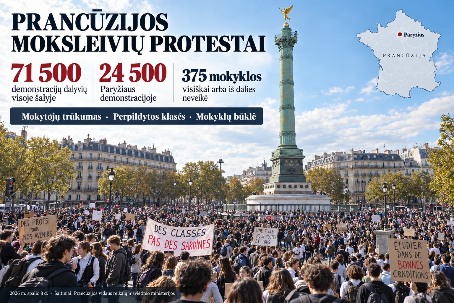 Prancūzijos moksleivių protestai Bastilijos aikštėje
