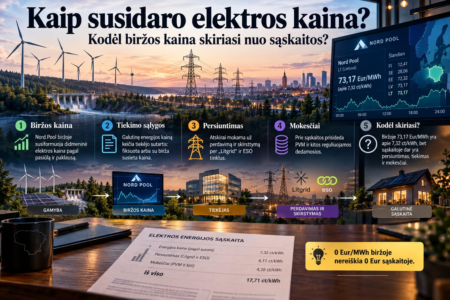 Biržos kaina ir elektros sąskaita
