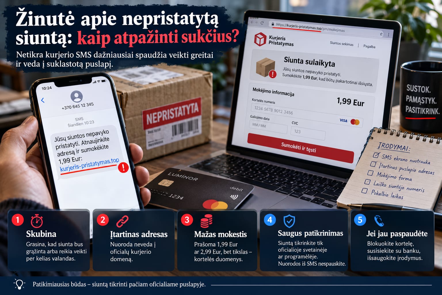 Sukčių žinutės apie siuntas