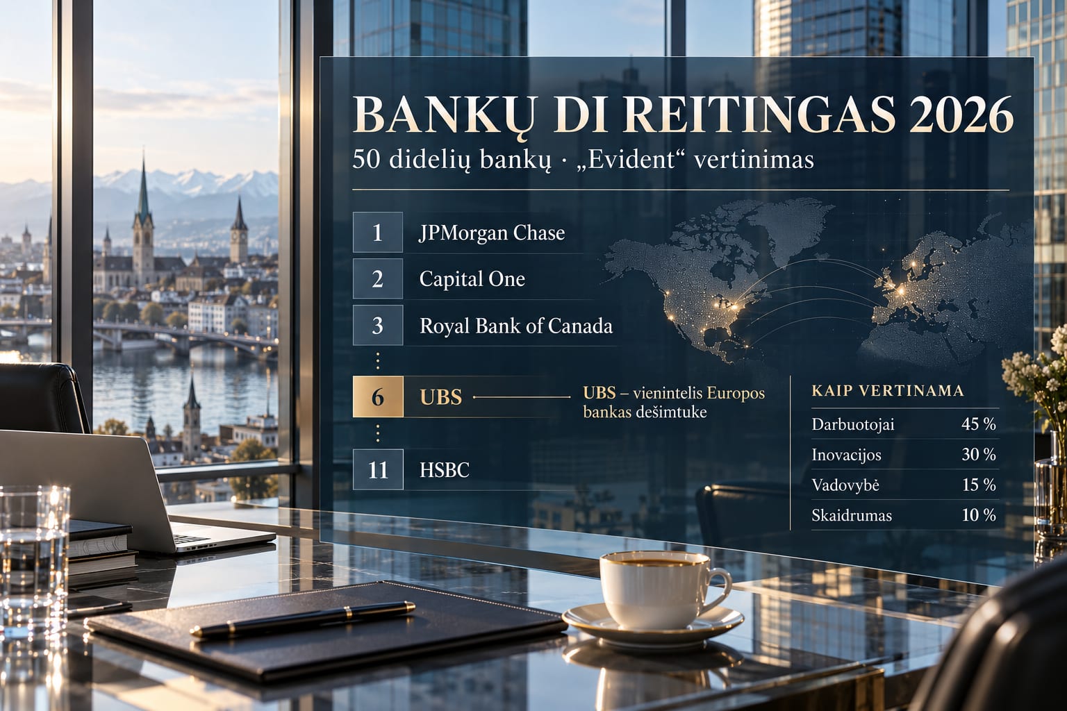 UBS 2026 metų „Evident“ dirbtinio intelekto (DI) reitinge pakilo į šeštą vietą