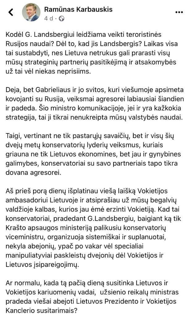 R. Karbauskio pasisakymas