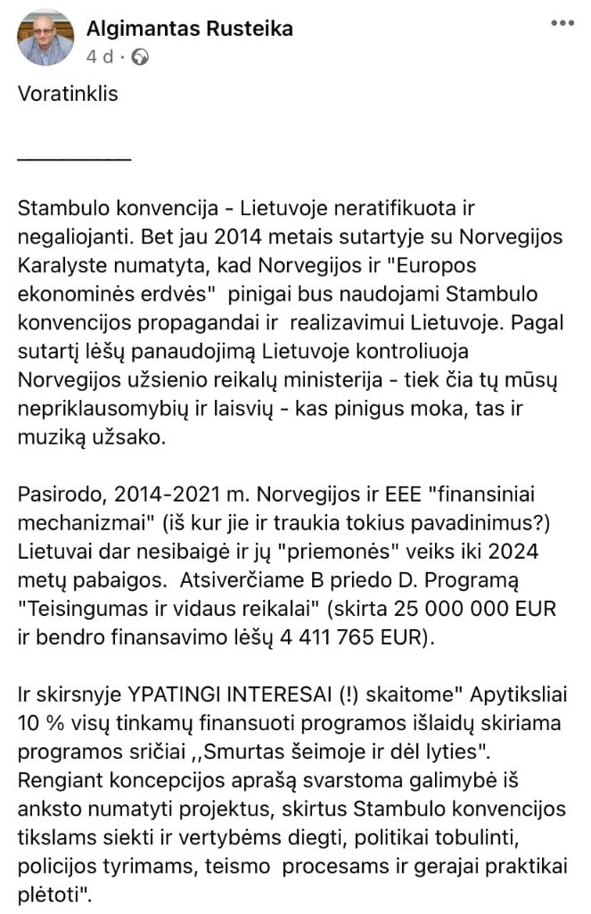 A. Rusteikos pasisakymas