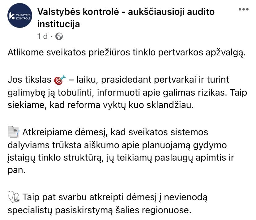 Valstybės kontrolės pasisakymas