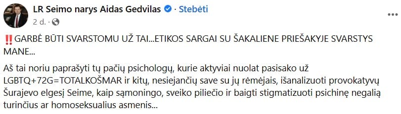 A. Gedvilo pasisakymas