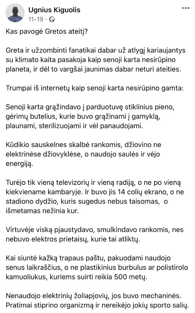 U. Kiguolio pasisakymas