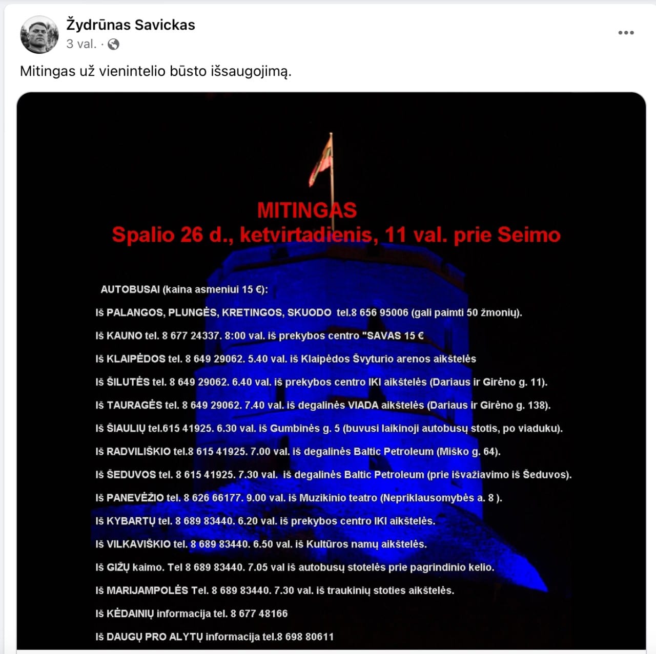 Ž. Savicko įrašas feisbuke
